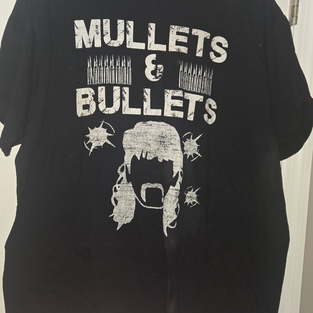 Black "Mullets And Bullets"  Graphic Tee with White Print